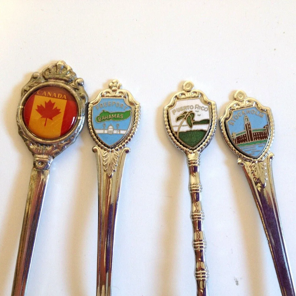 Vintage Lot of 8 Collectible Souvenir Spoons Countries Cities Canada Jamaca ++